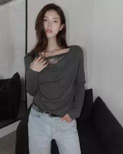 [모어렌] [MADE] 레믄트 레이스 레이어드 카울넥 니트