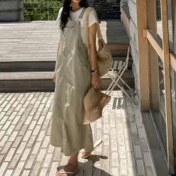 [데일리/바스락] 캐주얼 멜빵 롱 원피스