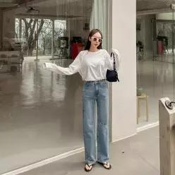 [시크릿라벨] [데미지포인트] 언발 컷팅 데님 팬츠
