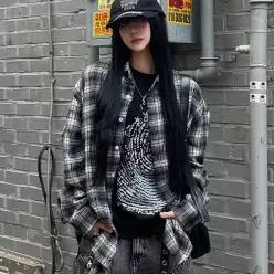 노마드 오버핏 체크 셔츠 블랙