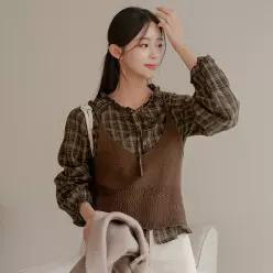 [캔마트] 너츠 체크 뷔스티에 세트