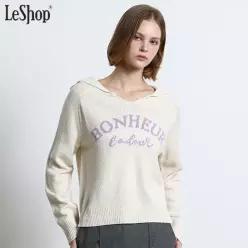 [르샵(LeShop)] 레터링 자수 V넥 카라 풀오버 니트 (택가격 169000원)