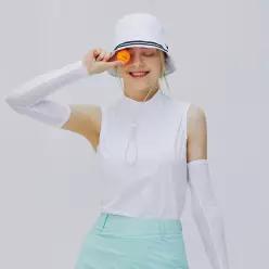 [엘르골프] 여성 메쉬 배색 목크형 슬리브리스_6I45705