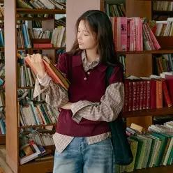 로렌 오픈카라넥 조끼니트