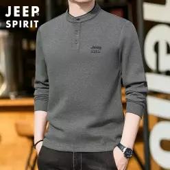 JEEP SPIRIT 남성 스탠드카라 긴팔 티셔츠 면혼방 스판 간절기 캐주얼티