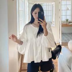 [투웨이/뱃살커버] 벌룬소매 플레어 블라우스