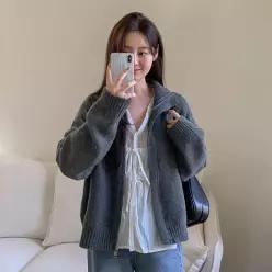 [코코블랑] 해시 하이넥 투웨이 니트집업