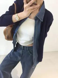 앤드 데님셔츠 레이어드 라운드 가을 니트 언발가디건 (2color)
