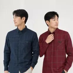 남성 가을간절기 긴팔 체크 고급레이온 셔츠 2종택1