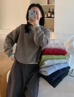울 플럼드 루즈핏 브이넥 니트 (9 color)