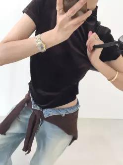 메리 반폴라 무지 벨벳 반팔 티셔츠 (3color)