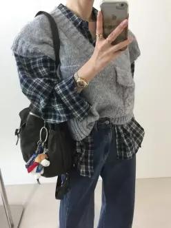 푸딩 브이넥 드롭숄더 포켓 루즈핏 울 니트 조끼베스트 (5color)