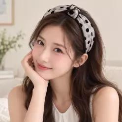 아르핀 시스루 도트 매듭 크로스 헤어밴드 가벼운 여성 데일리 머리띠