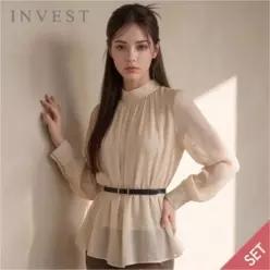 [인베스트] 미들 넥 셔링 벨트 셋 블라우스_IN6F1BL5091