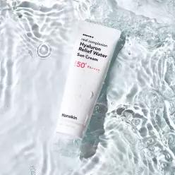 [초.특.가][한스킨] 리얼 컴플렉션 히알루론 릴리프 워터 선크림 50ml SPF50+ PA++++