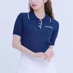 [로엠] 띠배색 카라 반팔 스웨터 (RMKAE25R15-O)