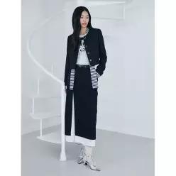 밑단 배색 포인트 H라인 롱 스커트 ER1WS260
