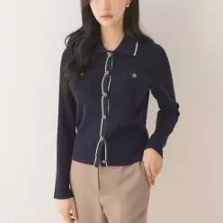[로엠] 물결카라 띠배색 가디건 (RMCKE23R17-O)