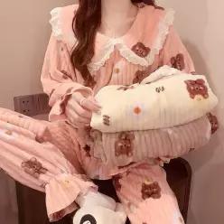 쉬블림로브 (상의+하의) 여성 극세사 패턴 수면잠옷 GWD0330