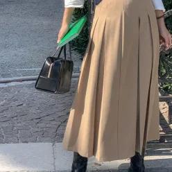 루셀 골드버클 플리츠 롱 스커트 봄 가을 하객룩  데이트룩