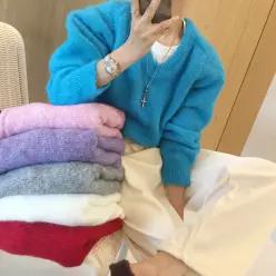 폭닥 브이넥 루즈핏 무지 레글런 긴팔니트 (7color)