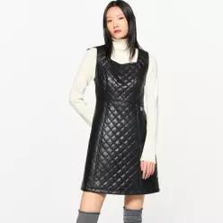 WOMAN 퀼팅 페이크 레더 미니 원피스 [BLACK] / WBC4L15507