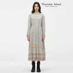 [Thursday Island] 보더 믹스 플라워 롱 원피스(T246MOP149W)