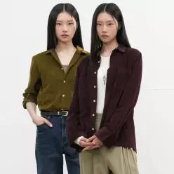 UNISEX 슬림핏 코듀로이 오픈카라 셔츠 [3COL] / SBE3U03006-WOMAN