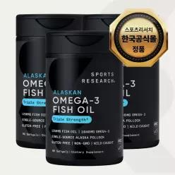 [한국공식판매처] 스포츠리서치 오메가3 피쉬 오일 3배 강도 소프트젤 90정 x3병