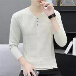남성 얇은 브이넥 긴팔 니트 티셔츠 스웨터 가을 간절기 캐주얼 데일리 상의 hengshuir