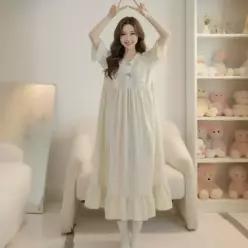 드림베이스 빅사이즈 파자마 원피스 여성 홈웨어 루즈핏 잠옷 신원한 여름 반팔 원피스