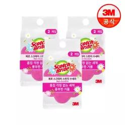 [3M] 스카치브라이트 제로스크래치 플라워 스펀지 수세미(핑크) 2입x3개
