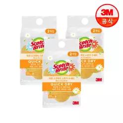 [3M] 스카치브라이트 제로스크래치 퀵드라이 플라워 스펀지 수세미(옐로우) 2입x3개