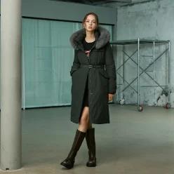 인퀼팅 벨티드 폭스퍼 구스 롱다운 ER4TD006