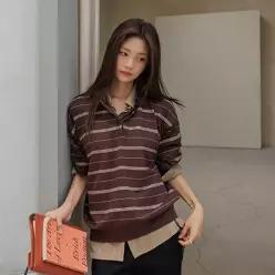 포멜 스트라이프 반오픈 카라니트