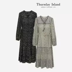 [Thursday Island] 브이넥 프린트 믹스 원피스(T238MOP235W)