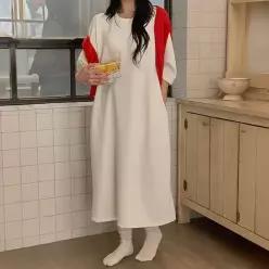 핫핑 [쫀득스판] 하이텐션 쿠션지 루즈핏 벌룬소매 레글런 롱원피스