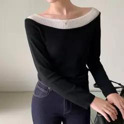 [코코블랑] 오프 배색 레이어드 니트
