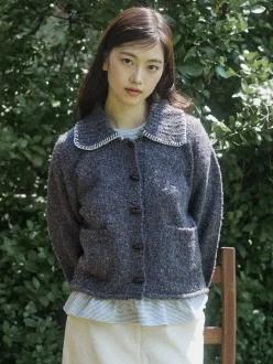 [COMONINOZ] W BOUCLE SWEATER CARDIGAN [CHARCOAL]
