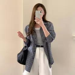 [코코블랑] 도크 체크 루즈핏 셔츠