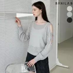 보트넥 숄더 트임 리본 루즈핏 니트