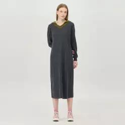 후드 배색 울 니트 원피스_BAKO50561DG