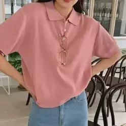 핫핑 [베이직핏/데일리] 카링 카라 버튼 반팔니트티