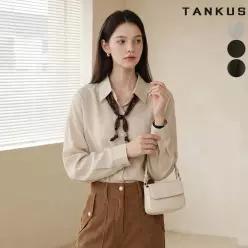 스카프 타이 스트링 절개 블라우스