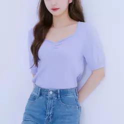 [로엠] 하트넥 셔링 반팔스웨터 (RMKAE25RT7-O)