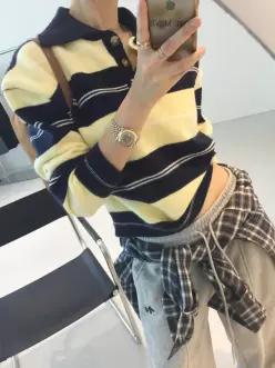 노튼 배색 스트라이프 카라 루즈핏 가을니트 (3color)