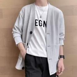 남성 봄가을 무드 딥 브이넥 데일리 가디건 우븐 원단