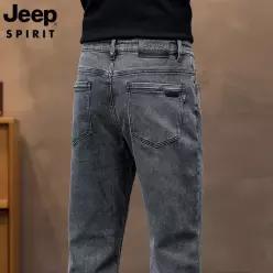 JEEP SPIRIT 남성 블랙 데님팬츠 여유핏 스트레이트 중허리 스판 가을겨울 청바지