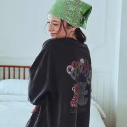 해피 벌룬 피그먼트 반팔티 스모크블랙