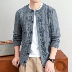 남성 라운드넥 꽈배기 니트 가디건